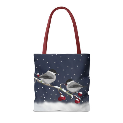 Willow Titmice on a Winter Branch Christmas Bird Tote Bag 16"x16"