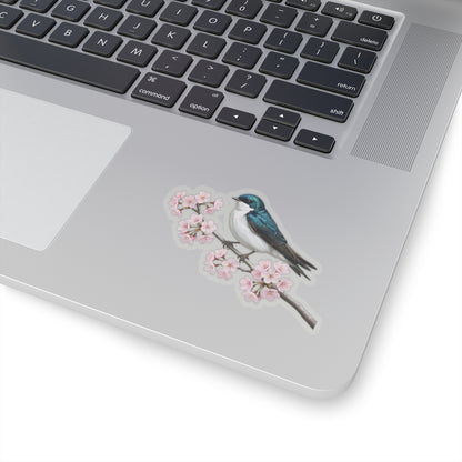 Tree Swallow Cherry Blossom Sticker | Glossy Floral Bird Decal | Spring Laptop Sticker