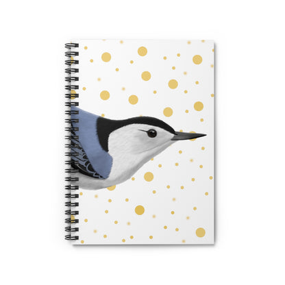 Nuthatch Bird Birdlover Spiral Notebook White Golden Dots Ruled Line 6"x8"