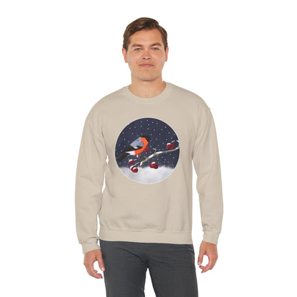 Bullfinch on a Winter Branch Birdwatcher Christmas Bird Sweatshirt