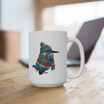 Eisvogel mit Strickpullover Weihnachtliche Tasse mit Vogelmotiv – Ideal für Kakao & Kaffee