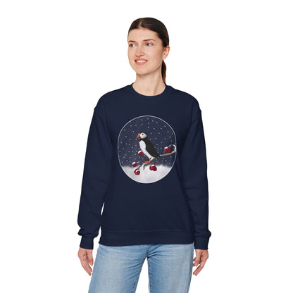 Puffin on a Winter Branch Birdwatcher Christmas Bird Sweatshirt