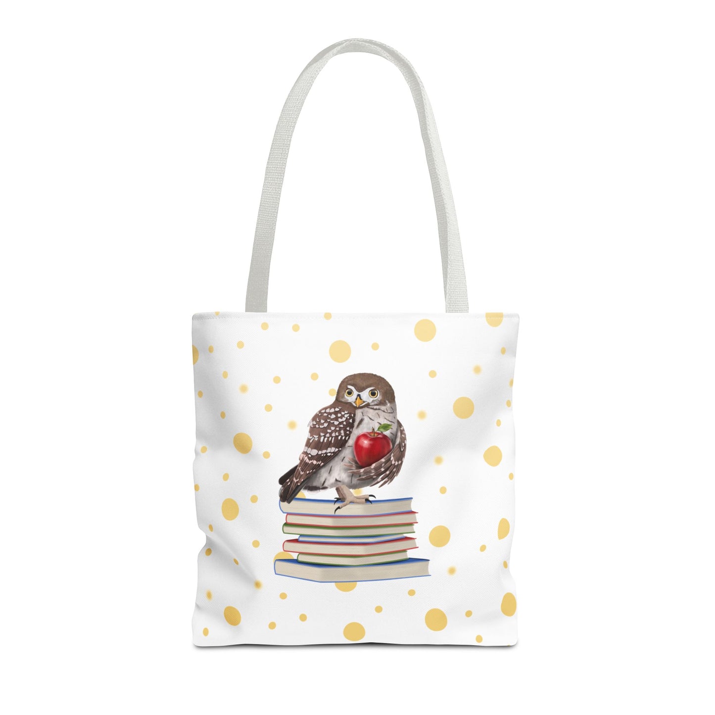 Cute Owl & Books Teacher Tote Bag – Gold Polka Dot Aesthetic