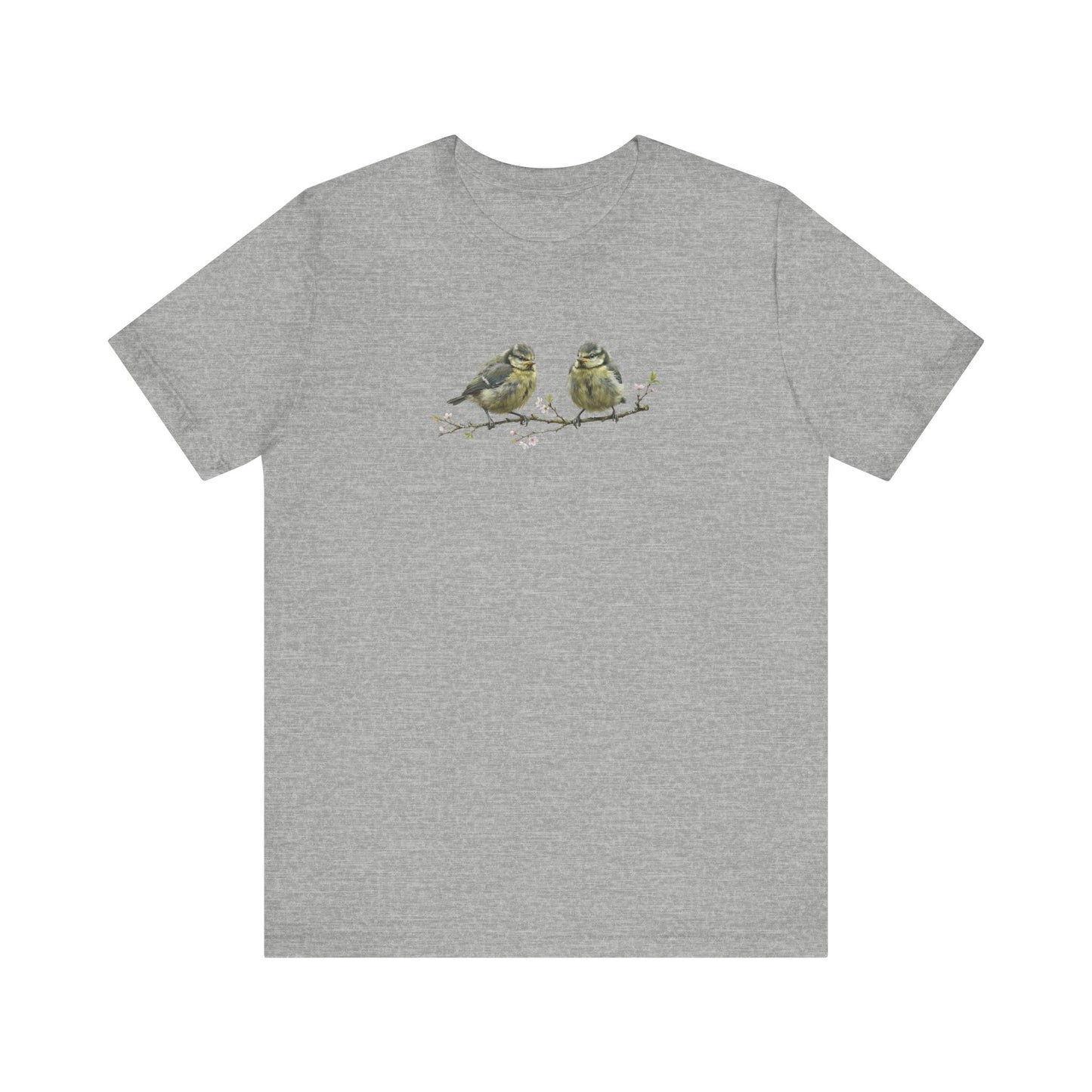 Blue Titmouse Fledgling T-Shirt | Spring Blossoms Unisex Graphic Tee for Bird Watchers
