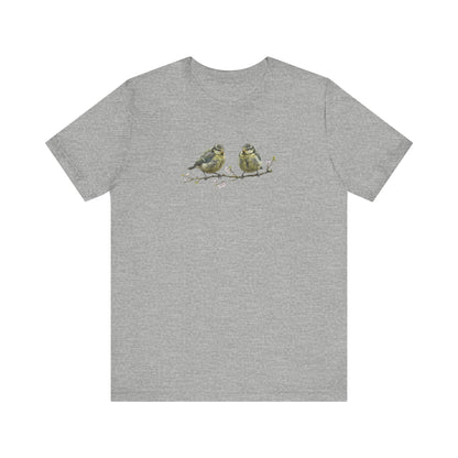 Blue Titmouse Fledgling T-Shirt | Spring Blossoms Unisex Graphic Tee for Bird Watchers