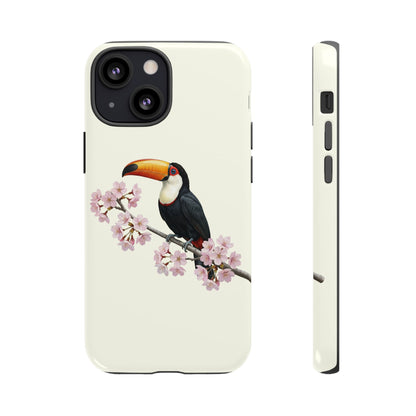 Tukan Handyhülle in Cremeweiß | Florales Kirschblüten Vogel-Motiv für iPhone & Google Pixel