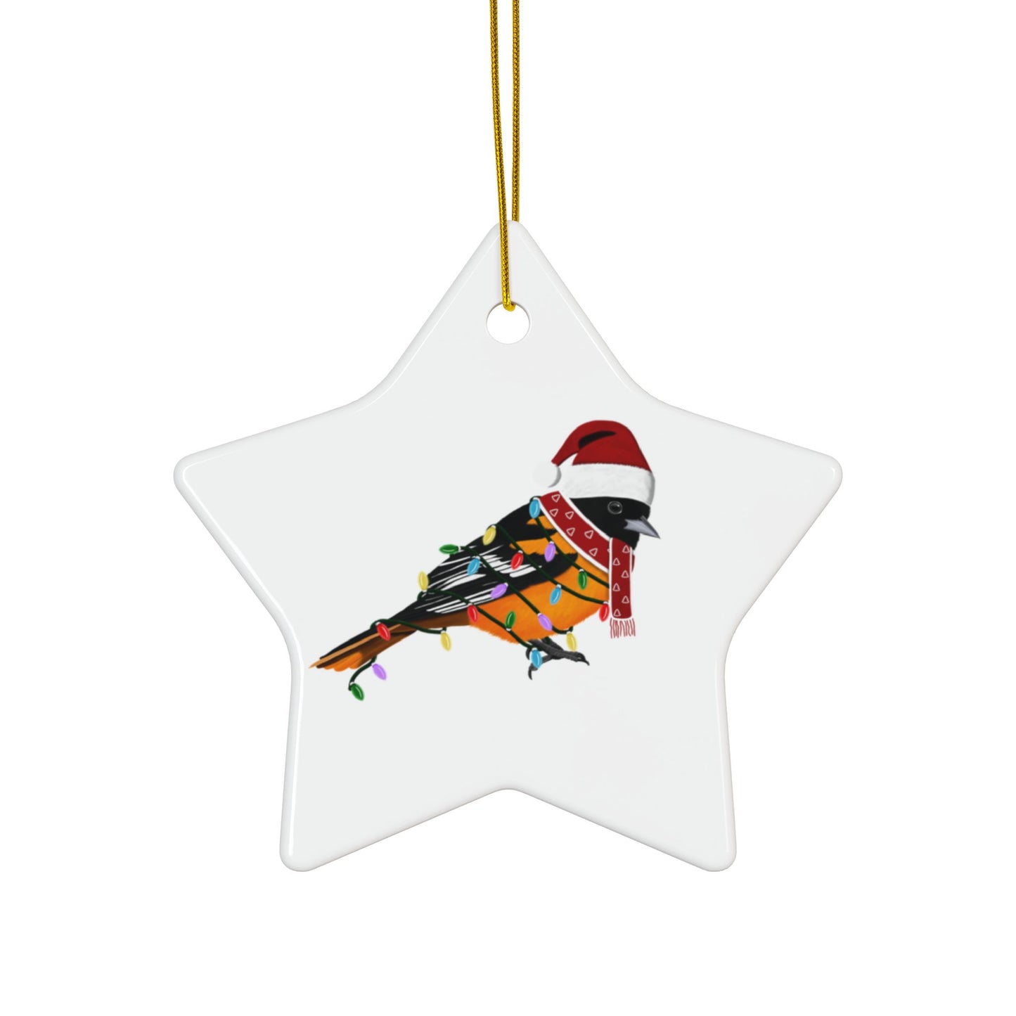 Baltimore Oriole as Santa Ceramic Bird Christmas Ornament | Durable Double-Sided Bird Lover Decor