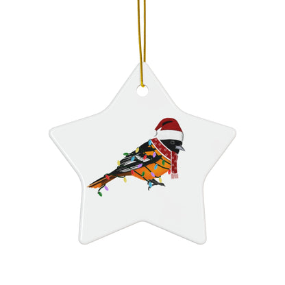 Baltimore Oriole as Santa Ceramic Bird Christmas Ornament | Durable Double-Sided Bird Lover Decor