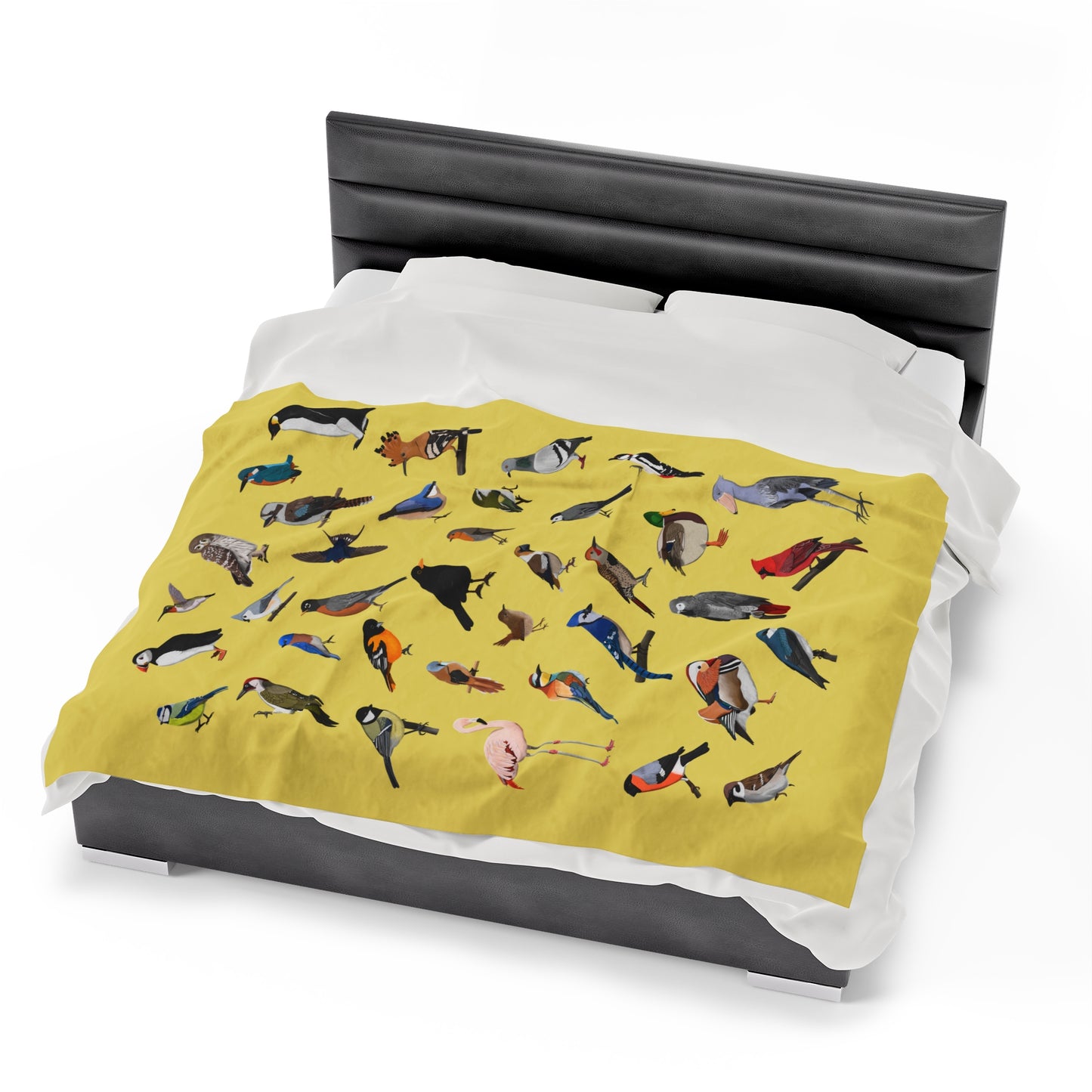 Blue Jay Cardinal Robin Bluebird Hummingbird Oriole Backyard Birds Velveteen Plush Blanket Yellow