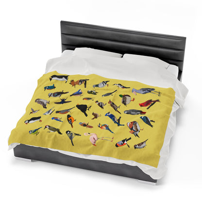 Blue Jay Cardinal Robin Bluebird Hummingbird Oriole Backyard Birds Velveteen Plush Blanket Yellow