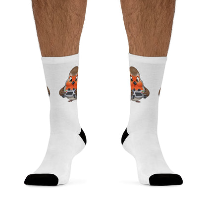 Robin with Gaming Controller Video Games Bird Socks White One Size