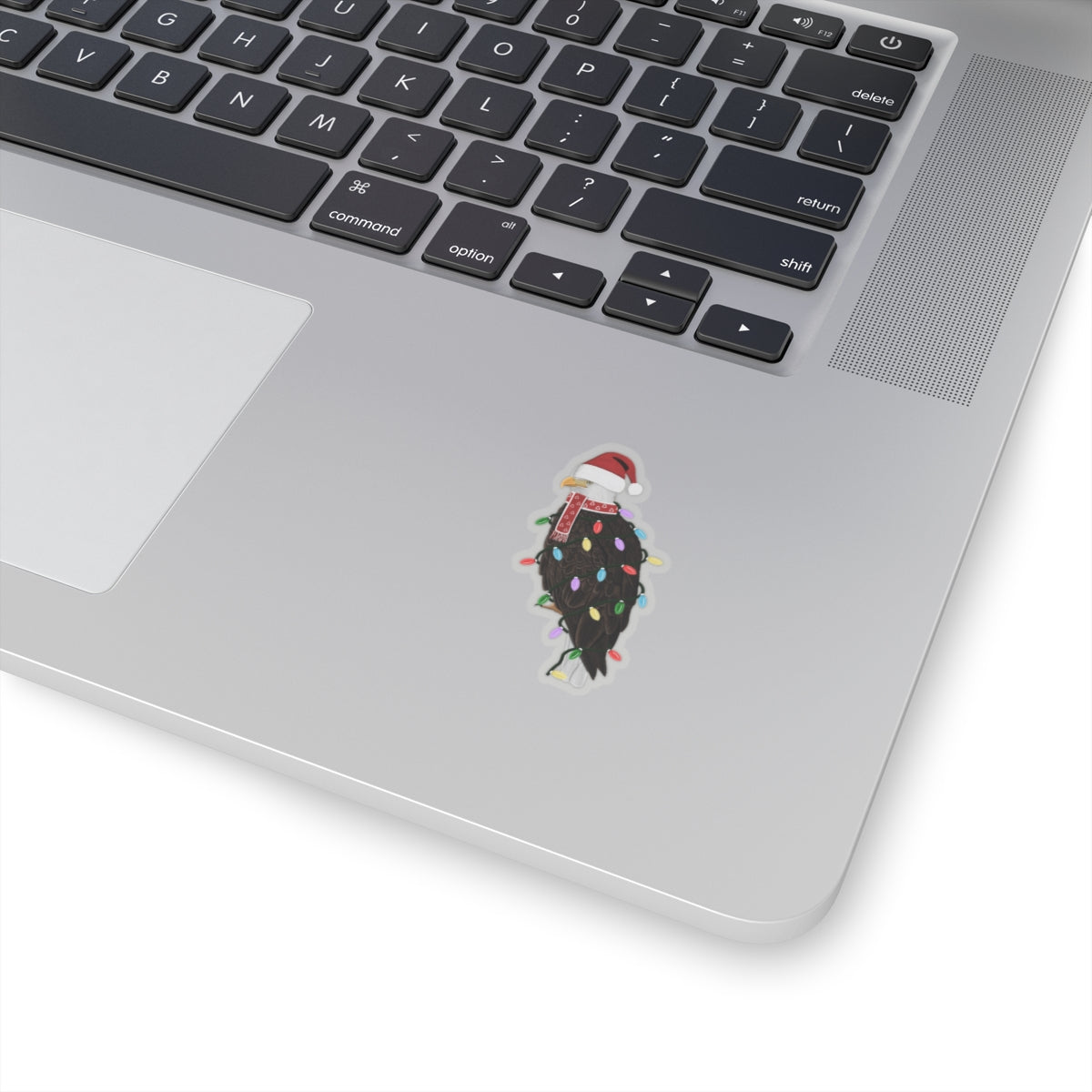 Bald Eagle with Fairy Lights Santa Claus Hat and Scarf Christmas Bird Sticker