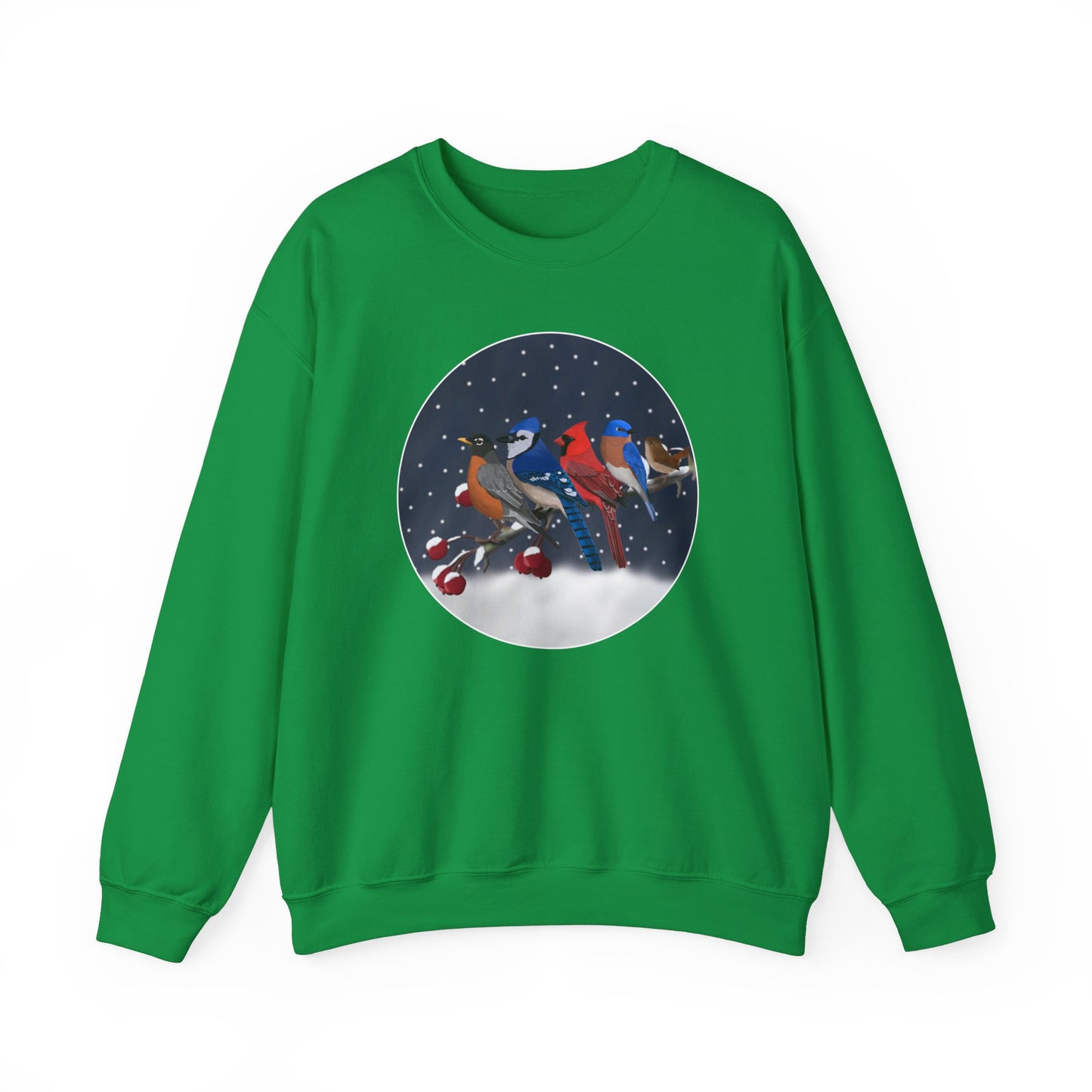 Blue Jay Robin Cardinal Bluebird Wren on a Winter Branch Christmas Bird Sweatshirt