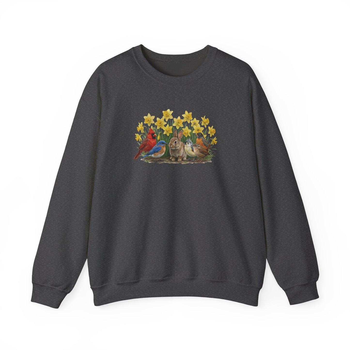 Spring & Easter Sweatshirt – Bunny, Cardinal & Bluebird | Cozy Bird Lover Crewneck