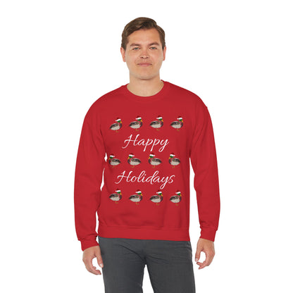 Mallard as Santa with Hat and Scarf Happy Holidays Birdwatcher Christmas Bird Sweatshirt