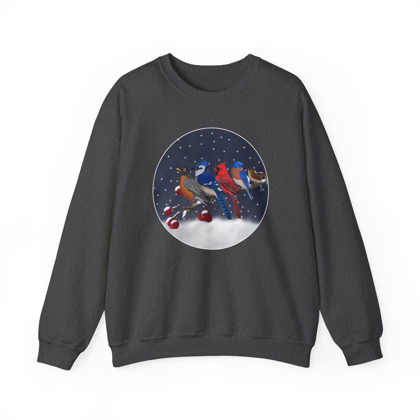 Blue Jay Robin Cardinal Bluebird Wren on a Winter Branch Christmas Bird Sweatshirt