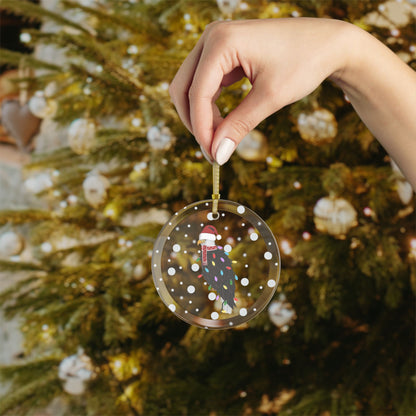 Bald Eagle as Santa Claus with Fairy Lights Christmas Glass Ornament