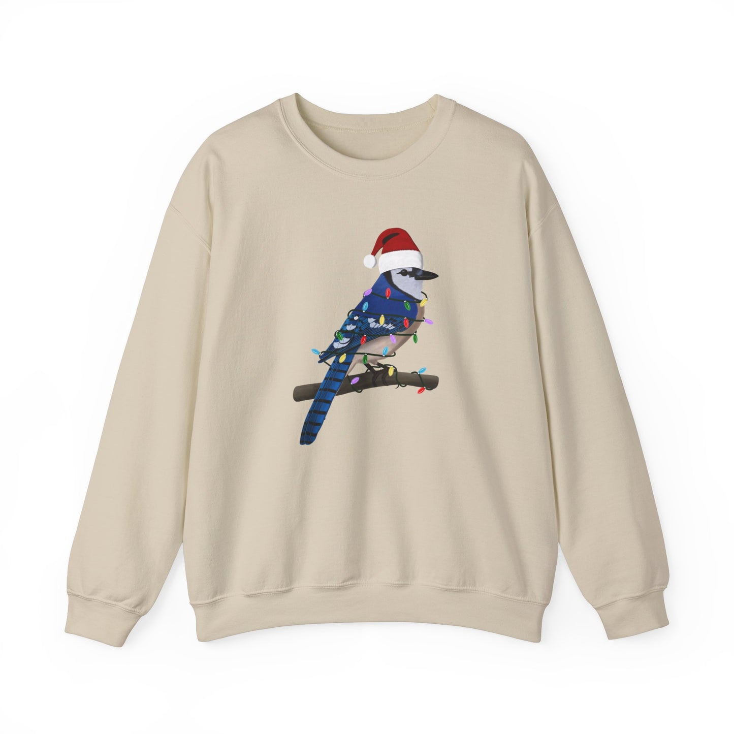 Blue Jay with Fairy Lights Santa Claus Christmas Bird Sweatshirt