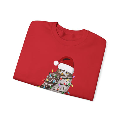 Owl with Fairy Lights Santa Claus Christmas Bird Sweatshirt