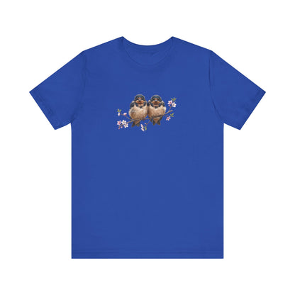 Barn Swallow Fledgling T-Shirt | Spring Blossoms Unisex Graphic Tee for Bird Watchers