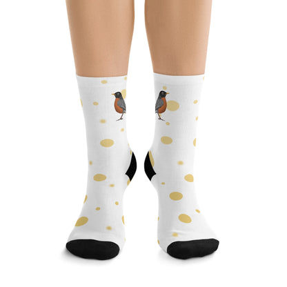 American Robin with Golden Dots Birding & Birdwatching Bird Socks White