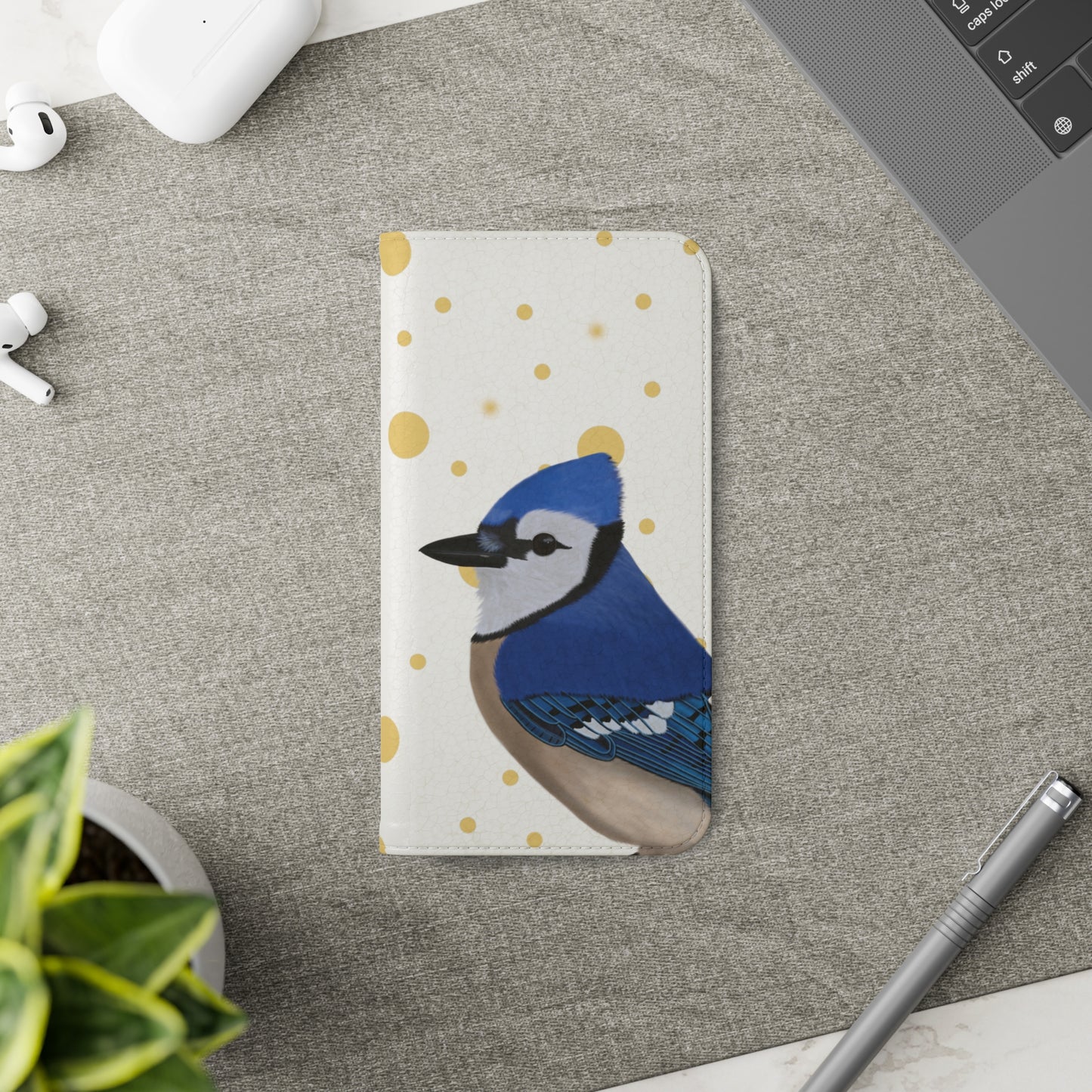 Blue Jay Bird Art Phone Flip Case