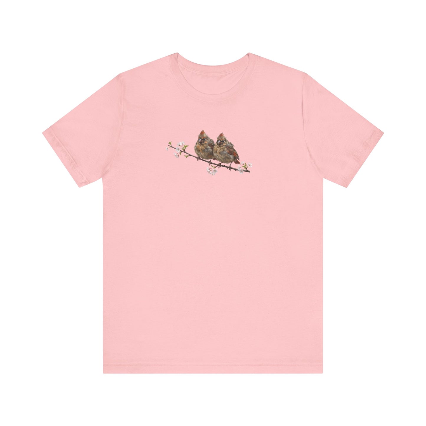 Cardinal Fledgling T-Shirt | Spring Blossoms Unisex Graphic Tee for Bird Watchers