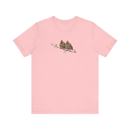 Cardinal Fledgling T-Shirt | Spring Blossoms Unisex Graphic Tee for Bird Watchers