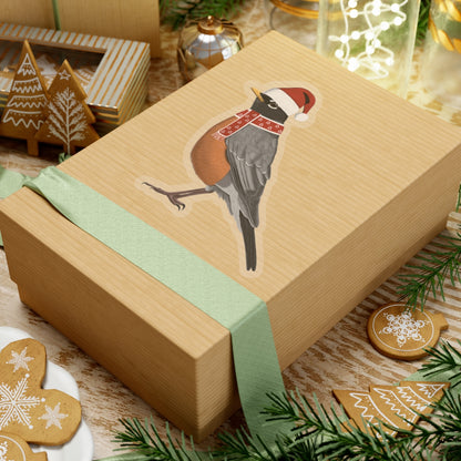 Robin with Santa Claus Hat and Scarf Christmas Bird Sticker