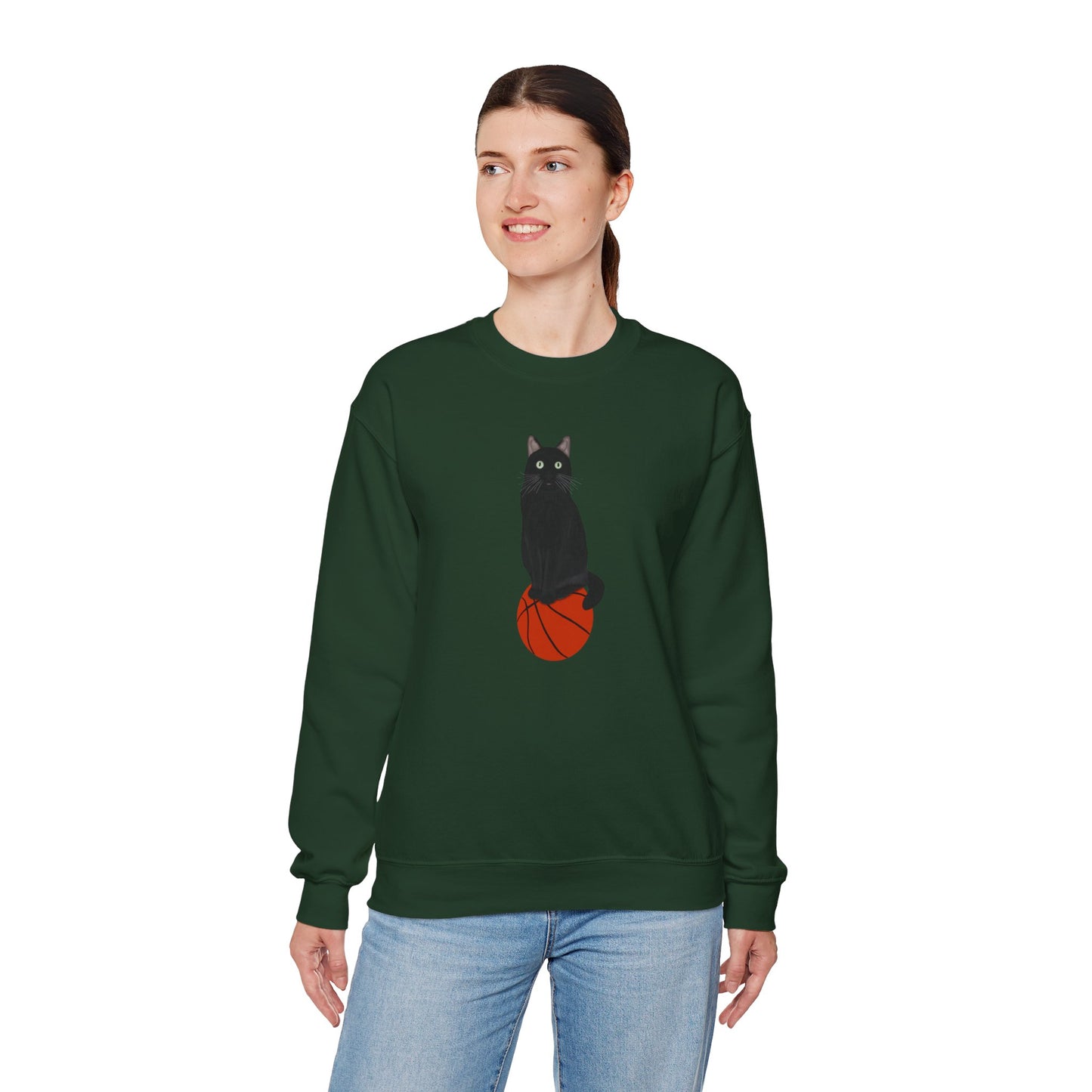 Black Cat with Basketball Cat Lover Sweatshirt