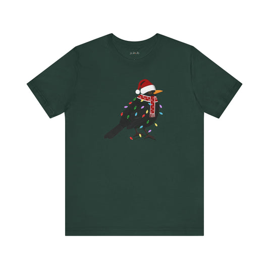 Blackbird with Fairy Lights Christmas Bird T-Shirt