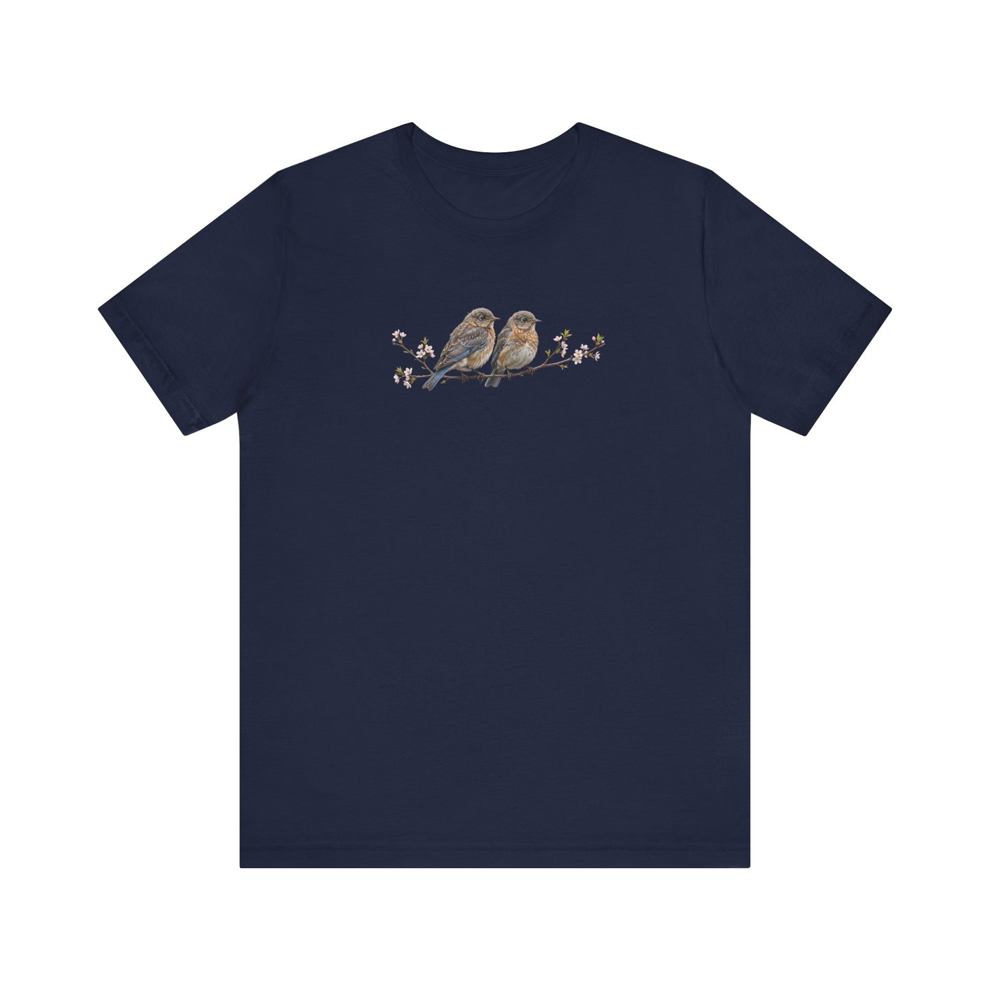 Eastern Bluebird Fledgling T-Shirt | Spring Blossoms Unisex Graphic Tee for Bird Watchers