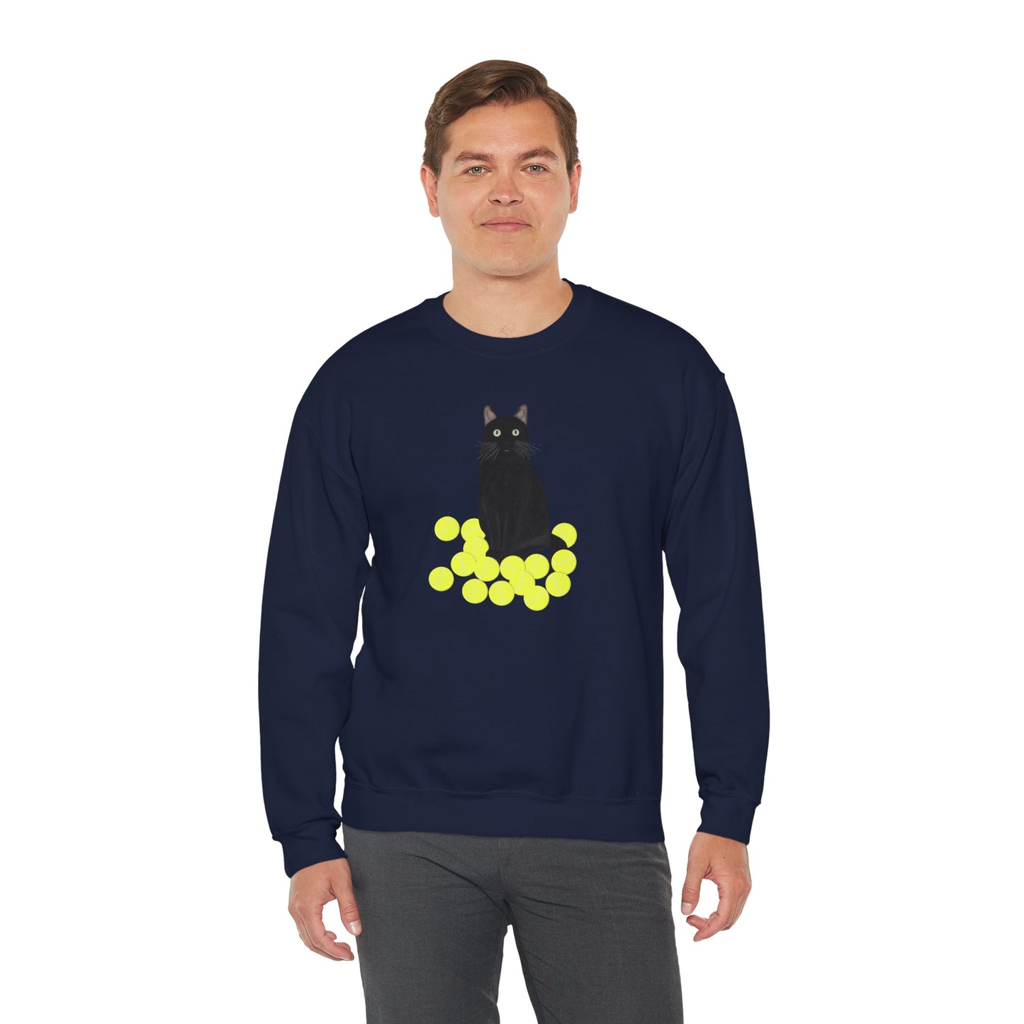 Black Cat with Tennis Balls Cat Lover Sweatshirt