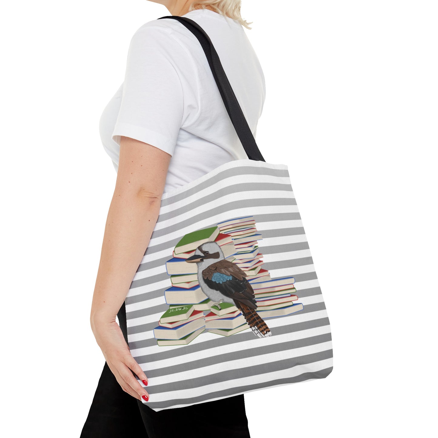 Kookaburra Bird and Books Birdlover Bookworm Tote Bag 16"x16"