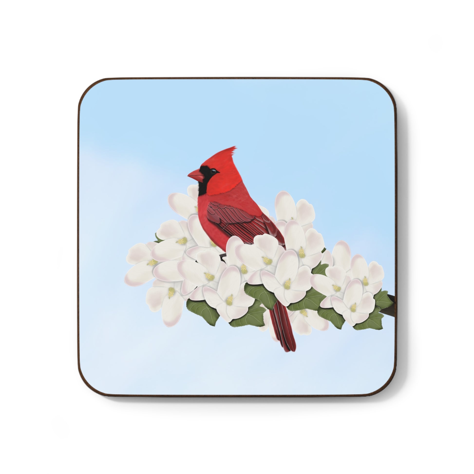 Cardinal Apple Blossoms Hardboard Coaster