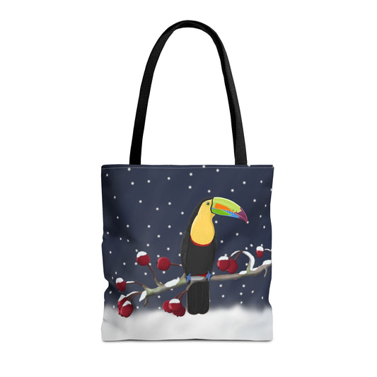 Toucan on a Winter Branch Christmas Bird Tote Bag 16"x16"