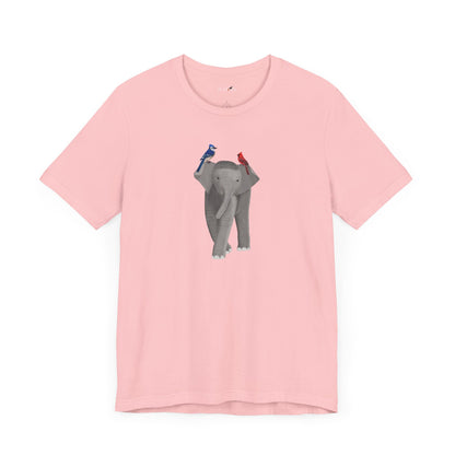 Elephant with Birds Cardinal Blue Jay Birding & Birdwatching T-Shirt