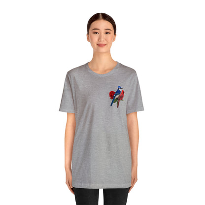 Blue Jay Cardinal on a Rose Valentine's Day Bird Unisex Tee - jz.birds