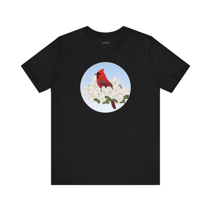 cardinal bird t-shirt with apple spring blossoms