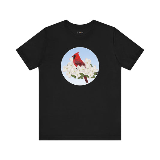 cardinal bird t-shirt with apple spring blossoms