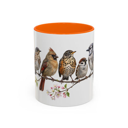 Blue Jay Cardinal Bluebird Little Owl Fledglings Two-Tone Mug | Spring Bird Lover Gift