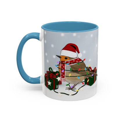 European Robin with Christmas Hat and Scarf Snow Bird Coffee Mug