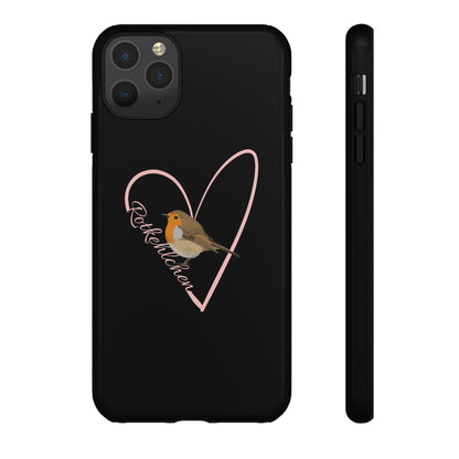 Rotkehlchen mit Herz Premium Handyhülle – Doppelt Geschützt & Rundum Bedruckt Schwarz
