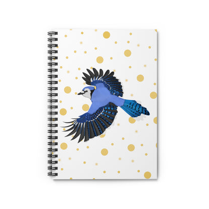 Blue Jay Bird Birdlover Spiral Notebook White Golden Dots Ruled Line 6"x8"