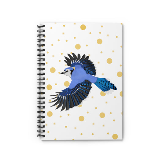 Blue Jay Bird Birdlover Spiral Notebook White Golden Dots Ruled Line 6"x8"