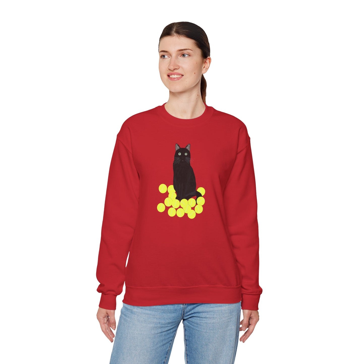 Black Cat with Tennis Balls Cat Lover Sweatshirt