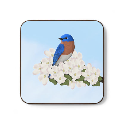 Bluebird Apple Blossoms Hardboard Coaster