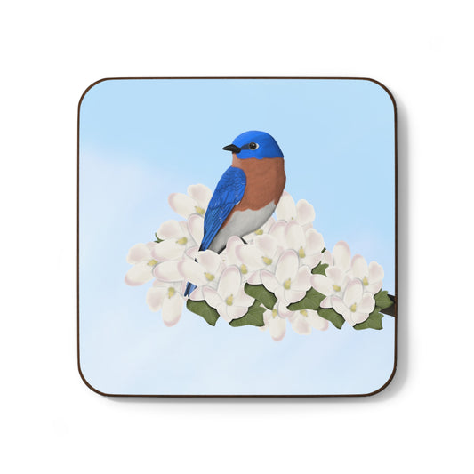 Bluebird Apple Blossoms Hardboard Coaster