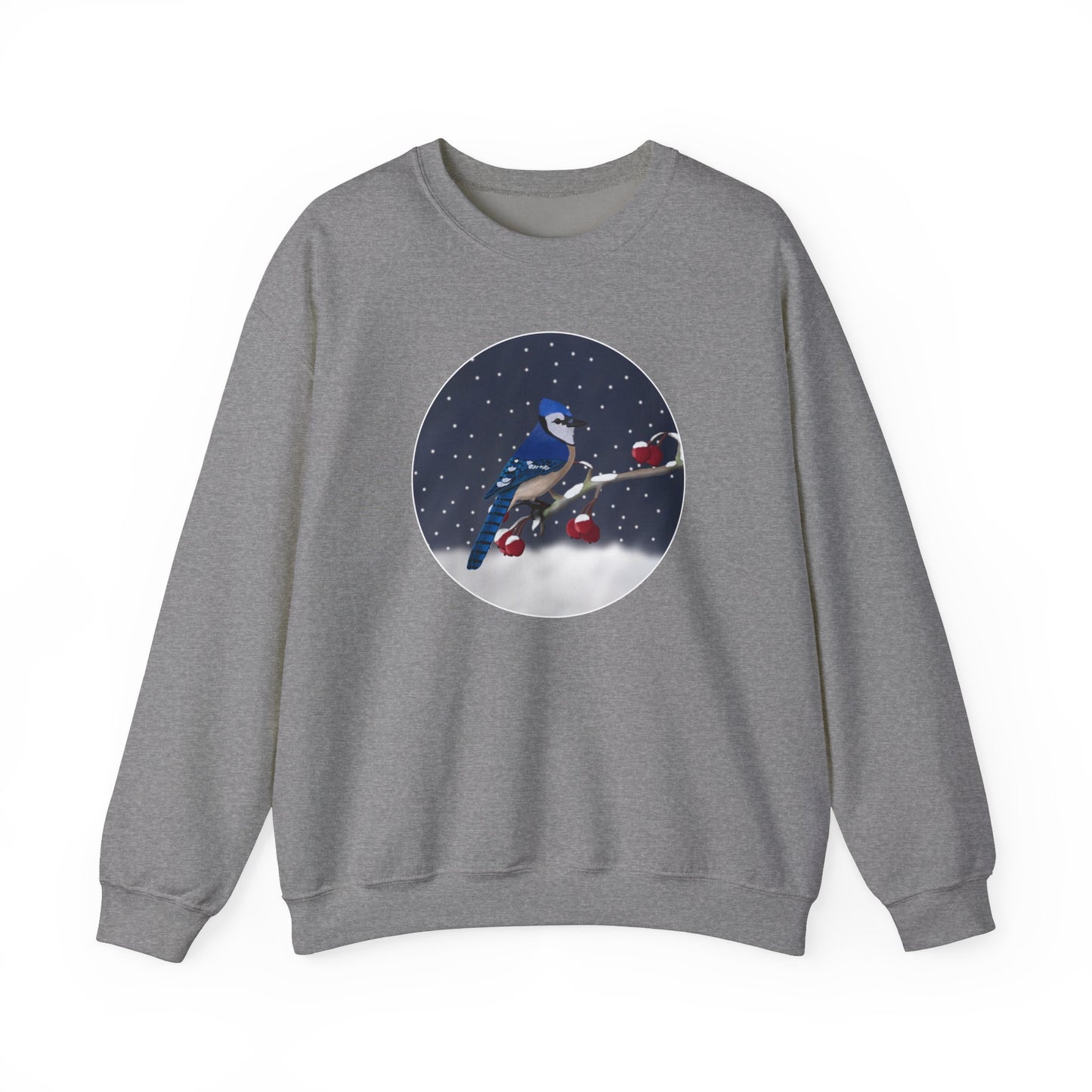 Blue Jay on a Winter Branch Christmas Bird Sweatshirt