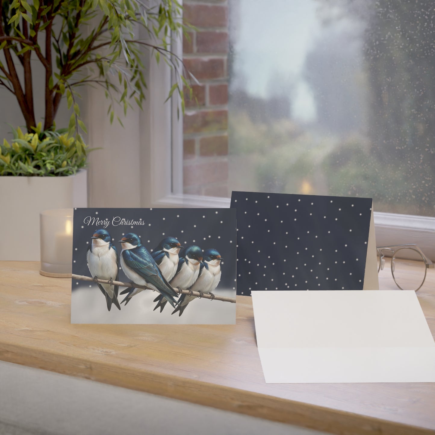 Tree Swallows Bird Art Premium Christmas Card 7x5" | Double-Sided Matte Holiday Greeting